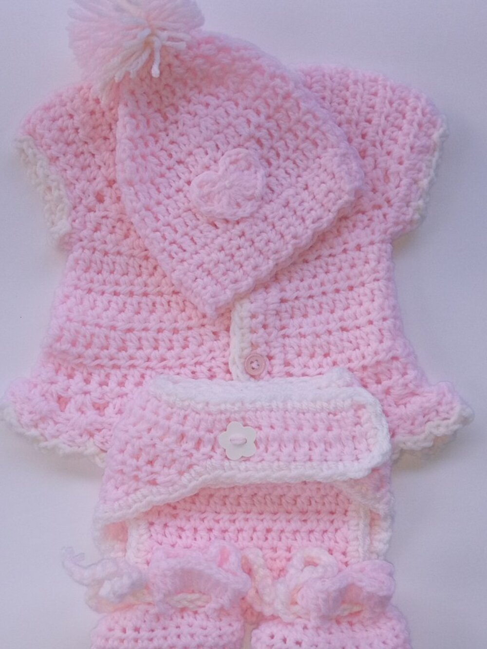 Handmade/Crochet Baby Girl Pink outfit Set 0-3 Months